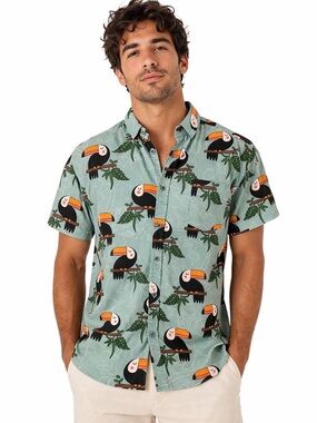 Five Points NYC Toucan Print
Button Down Shirt Slim Fit Medium Tropical Fun